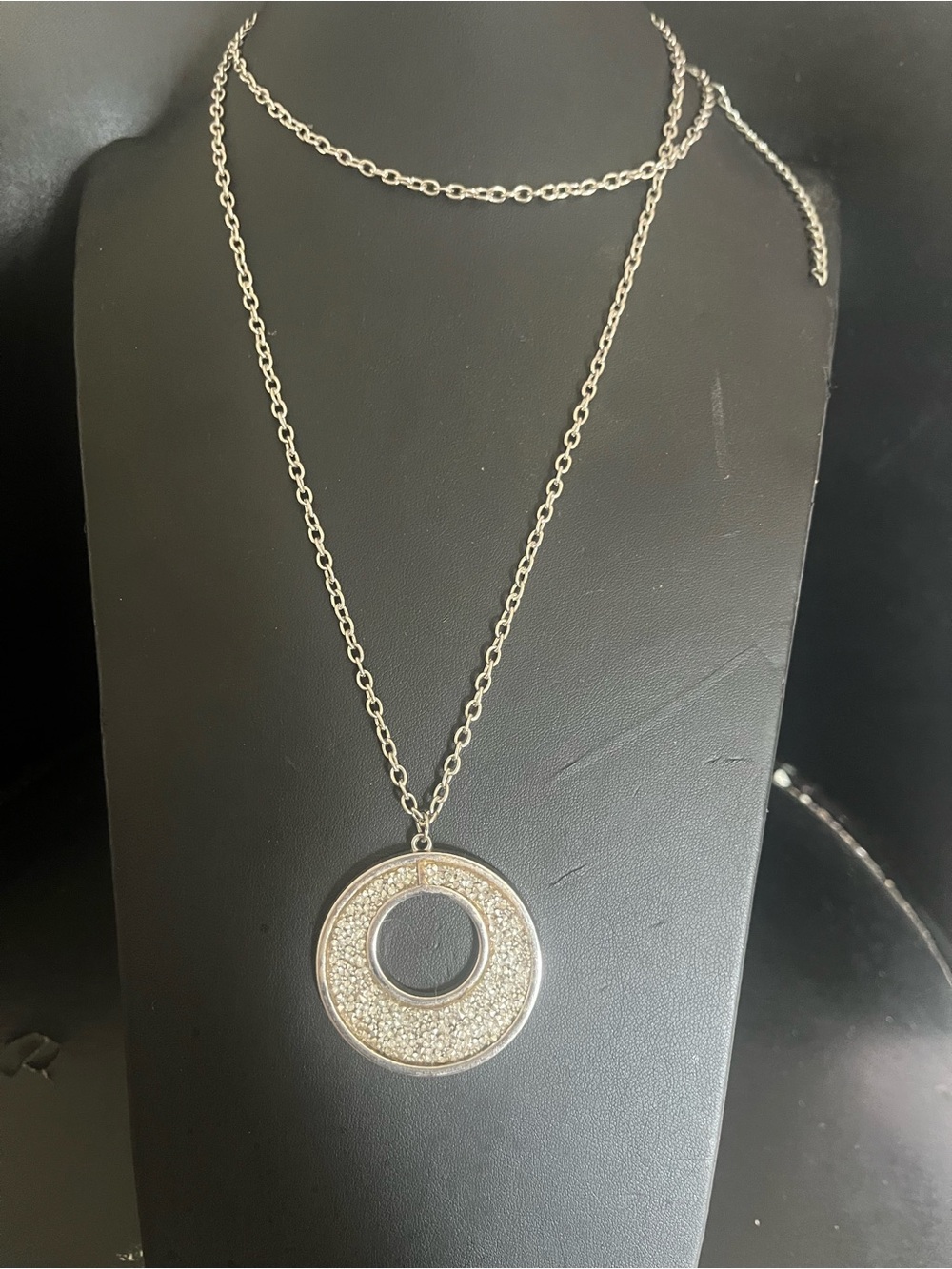 Amazon Silver Crystal Pavé Round Halo Pendant Necklace - Silver